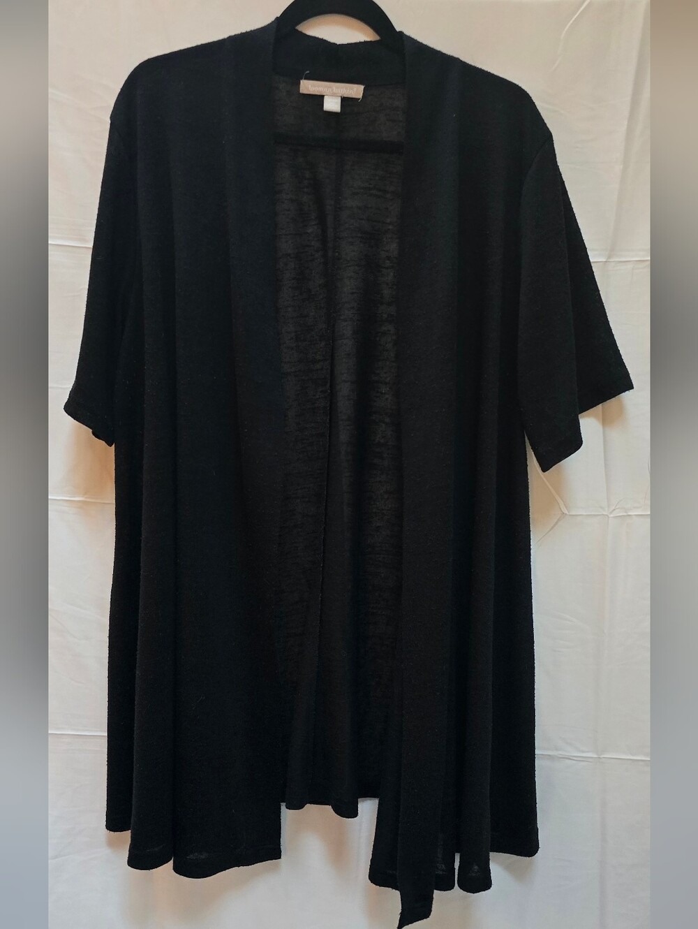 Woman Within Black Linen Blend Open Front Cardigan 1X 22/24 Lightweight Plus Siz